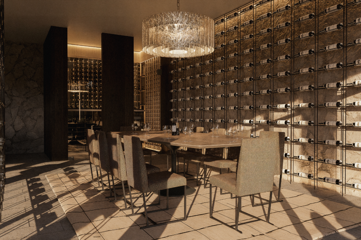5,257 sq ft open cellar with wine display in Brix at Sixty Six Vines