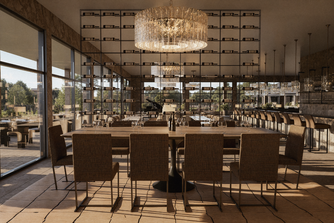 5,257 sq ft open cellar with wine display in Brix at Sixty Six Vines