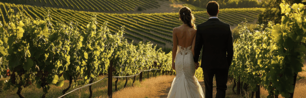 Bride and groom portrait in The Canopy at Sixty Six Vines wedding venue